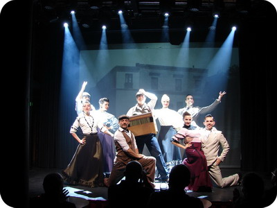 La Carbonera Tango Show Lounge chorus line at a groupal pose